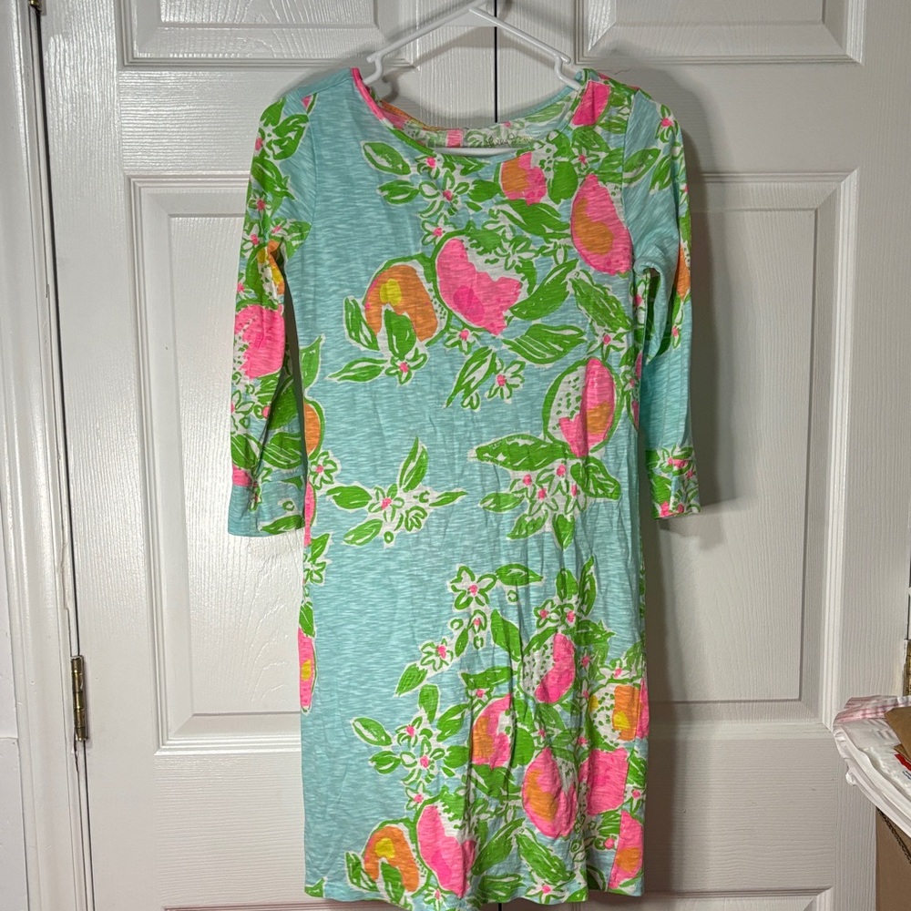 Lilly Pulitzer Aqua Floral Long Sleeve Dress Sz XS VGUC